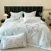 Sin pelusa~ Juego de cuatro piezas engrosado para otoño e invierno, algodón de fibra larga, cepillado, con estampado digital de estilo pastoral, juego de ropa de cama de algodón puro