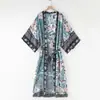 Punto Mujeres Nuevo Wholesale Estampado de Flor de Fénix Kimono de Algodón con Caída Chaqueta 8660