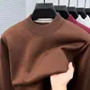 Suéter Espeso de Lana de Cordero Forrado, Nuevo Estilo Otoño/Invierno 2026 para Hombre, Color Sólido, Cuello Semi Alto, Ropa Interior, Camisa Base Cálida