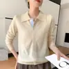 Camisa de punto de lana con cuello polo para otoño e invierno, cárdigan chaqueta, de un solo botón, nuevo 2026, suelta, con empalmes, mezcla