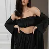 Pijama de Seda Artificial para Mujer de Principios de Otoño Europeo y Americano, Camisón de Manga Larga, Top de Tubo, Pantalones Cortos con Volantes, Conjunto de Tres Piezas, Ropa de Casa Transfronteriza
