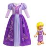 Vestido de princesa de cabelo longo popular europeu e americano, saia de laço grande dourado, saia de renda bufante de cabelo longo, vestido roxo