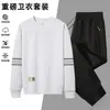 Conjunto de agasalho esportivo outono/inverno masculino, conjunto de duas peças com moletom de gola redonda espesso, conjunto esportivo casual para homens de meia-idade, solto e elástico