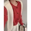 Cárdigan de punto grueso para mujer, estilo coreano, color caramelo, cuello redondo, reduce la edad, corte holgado, efecto adelgazante, algodón blanco