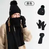 Bestseller transfronterizo conjunto de tres piezas de gorro, bufanda y guantes de punto para otoño e invierno, engrosado y cálido, gorro de punto trenzado de lana para mujer