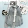 Camisas de Mezclilla Finas Retro de Primavera para Mujer Nueva Primavera y Otoño Holgada Nueva Casual Camisa Chaqueta de Manga Larga Off-The-Shoulder