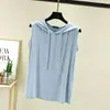Chaleco con capucha de modal para mujer, camiseta fina de verano sin mangas, camiseta básica holgada, top interior liso de talla grande