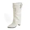 Botas de moto transfronterizas, punta fina, elegantes botas altas hasta la rodilla, moda europea y americana, efecto adelgazante, de tacón grueso, elegantes botas largas