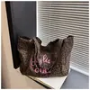 Bolsa de Compras de Verano Fresca con Estampado de Letras y Lunares INS, Bolso de Hombro Único con Bolsillo Interior con Cremallera de Doble Capa