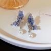 Pendientes de botón con alas de mariposa y perlas de cristal de súper hada para mujer, elegantes y de alta calidad, pendientes exquisitos