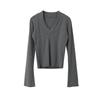 [Oufan] Camiseta Blanca de Cuello en V Ancho, Hombro Derecho Largo para Mujer en Otoño, Top Delgado Engrosado 3209
