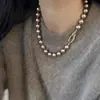 Prata 925 dourado marrom café cor sólida com contas cristal pérola grande colar corrente de suéter versátil para o dia a dia alto padrão feminino comércio exterior