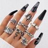 Conjunto de 7 Anillos Estilo Étnico Retro Transfronterizo Europeo y Americano Hongo Corazón Luna Hoja Plata Antigua