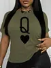 Camiseta Casual Feminina Inawly para Aliexpress Transfronteiriço com Carta de Poker Rainha