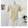 Cárdigan de Punto con Flores Tridimensionales, Cuello en V, Manga Corta, Nuevo Estilo Verano 2026, Estilo Universitario, de Botones, Top Reductor de Edad para Mujer