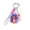 Llavero de Chica de Cabello Largo y Ondulado Creativo de Dibujos Animados Lindo Exquisito Adorno para Correa de Teléfono Colgante de Bolso Pequeño Regalo