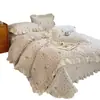 Juego de ropa de cama de cuatro piezas de terciopelo de leche, grueso, cálido y acogedor para el invierno, con una funda nórdica de alto gramaje, ribeteada con encaje y con estampado