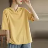 Sudadera con capucha de manga corta de algodón para mujer 2026 Verano Corte holgado Color liso Bordada Camiseta Top para usar por encima