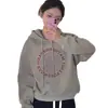 Moletom com Capuz de Caimento Relaxado para Mulheres, Outono e Inverno, Tamanho Plus, Estilo Solto de Comprimento Médio com Estampa de Letras, Blusa Pulôver Emagrecedora