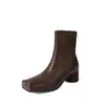 Botas elásticas de tacón grueso con punta cuadrada y diseño de nariz de cerdo para mujer 2024 Otoño e Invierno Nueva Llegada Botas de tacón alto fino de piel de oveja Tacón medio