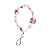 Cuerda para Teléfono Móvil Flor de Fresa DIY Cadena de Lanyard Hecha a Mano con Cuentas Joyería para Colgar Cuerda para Muñeca Accesorios de Joyería Cortos