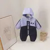 Romper de una pieza con capucha y forro polar para bebé, bloques de color nuevos, cachorro, para primavera y otoño, salida casual