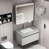 Nuevo mueble de baño de aluminio de panal engrosado con lavabo de cerámica integrado, adecuado para apartamentos pequeños, incluyendo un tocador y lavabo.