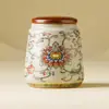 Bule de Chá de Cerâmica Ru Kiln Yu Huang com Desenho de Videira de Lótus, Pote Selado de Cerâmica Premium, Recipiente para Armazenamento de Chá, Acessórios para Conjunto de Chá Chinês