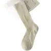 Calcetines de doble costura para mujer, otoño e invierno, color liso, acanalados, algodón puro, calcetines de media pantorrilla, tendencia ins japonesa, minimalista, versátiles, calcetines holgados