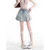 Falda de mezclilla retro americana de talla grande para mujer en verano, mm gordita, petite, cintura alta, look adelgazante, falda plisada acampanada