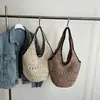 Bolso de Paja Retro de Hombro Único Estilo Francés para Vacaciones en la Playa para Mujer, Bolso de Nicho en Forma de Media Luna, Bolso Tote de Gran Capacidad, Bolso de Hombro para el Trabajo