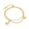 OPK Personalidad Europea y Americana Moda Commuter Versátil Zirconia Corazón de Melocotón Acero Titanio Pulsera Diseño Nicho Pulsera de Perlas de Agua Dulce