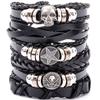 Pulseras de Cuero Trenzado Europeas y Americanas para Hombre Transfronterizas, Set Multicapa, Pulsera de Calavera, Pulsera Personalizada