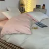 Juego de cuatro piezas de seda helada lavada de lujo ligero de verano Seda Juego de cama de tres piezas para dormitorio de estudiantes con funda nórdica lisa de color sólido simple