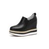Sapatos Femininos de Couro Genuíno com Solado Grosso de 12cm de Altura, Novo Estilo Primavera 2025, Plataforma Impermeável, Solado de Palha para Pessoas Baixas