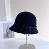 Sombrero de Pescador de Lana con Lazo de Encaje de Lujo Ligero para Mujer, Nuevo Sombrero de Cubo Versátil Casual de Invierno con Temperamento Elegante