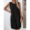 Amazon Europeu e Americano Vestido Elegante de Viagem Feminina Feminina Solta Sem Mangas Vestido de Gola Redonda para Mulheres