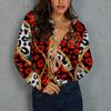 Novo Comércio Exterior Europa e América Transfronteiriço Top Camisa Estampada 3D Primavera e Outono Manga Longa Elegante Camisa Cardigã Abotoamento Simples para Mulheres