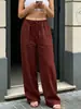 2026 Amazon Transfronterizo Wish Sitio Independiente Pantalones Casuales Rectos de Algodón y Lino Sueltos Color Sólido Cintura Elástica Bolsillo para Mujer