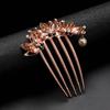 Pente de Cabelo de Metal com Strass, Pérolas e Laço Acessórios de Cabelo, Pente de Cabelo Moderno de Cinco Dentes para Mulheres, em Estoque com Frete Grátis