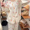 Pijama Lindo de Niña con Estrellas y Flores, Conjunto de Dos Piezas de Cuello Redondo para Primavera y Otoño, Ropa Casual para Dormitorio de Estudiante