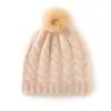 Cachemira Otoño/Invierno 2026 Estilo Nuevo para Mujer de Alta Gama Color Sólido Tejido de Cable con Pompón Engrosado Cálido Moda Gorro de Punto Casual