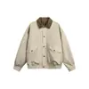 Yidao Vintage 25 Otoño Nuevo Retro Americano Patchwork Pana Solapa Unisex Holgada Chaqueta de Trabajo