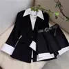 Estilo maduro garota popular primavera e outono conjunto de duas peças blazer de comprimento médio top saia midi de cintura alta calça conjunto de duas peças