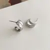 Pendientes Elegantes de Esmalte con Forma de C Estilo Francés para Mujer, Diseño de Nicho de Lujo Ligero con Patrón de Diamante, Pendientes de Aguja de Plata