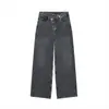Jeans Feminino Moda Nova Estilo Europeu e Americano Transfronteiriço Algodão Puro Perna Reta Cintura Alta Emagrecedor Perna Larga 4365232