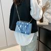 Denim Costura Design Texted Casual Nova Moda Feminina Corrente Ombro Crossbody Pequena Bolsa Quadrada
