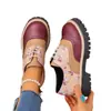 Zapatos Brogue con Tacón Grueso de Encaje Floral con Cordones Talla Grande para Mujer 2025 Combinación de Colores Otoño Punta Redonda Mocasines Zapatos de Caña Baja Exportación 43