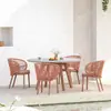 Mesa y sillas de patio para exteriores, mesa redonda grande para uso en exteriores, mesa de losa de roca, sillas de ratán, juego de mesa y sillas de comedor de ocio para patio de villa
