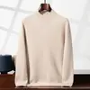 Suéter de cachemira de punto grueso de doble hilo para hombre, cuello medio alto, color liso, nuevo suéter base de cachemira engrosado para otoño e invierno